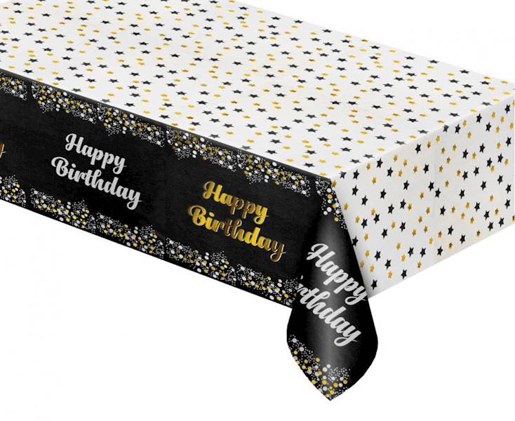 Obrus foliowy czarny Happy Birthday 137x183cm 