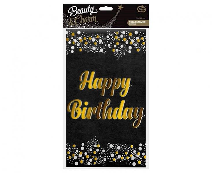 Obrus foliowy czarny Happy Birthday 137x183cm 