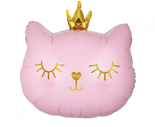 Balon foliowy kot kotek różowy z koroną Godan 42x39,5cm