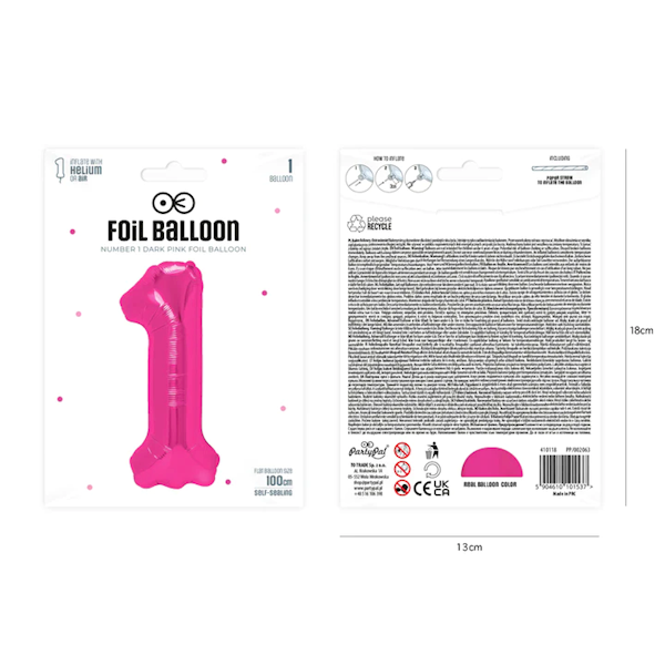Balon foliowy cyfra 1 różowy ciemny 100cm 450271