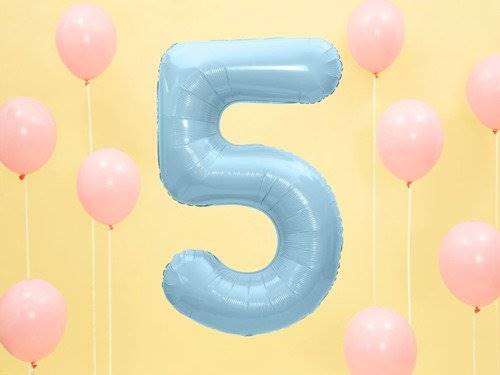 BALON FOLIOWY CYFRA 5 BŁĘKITNA PASTELOWA MAT PARTY DECO FB1P-5-001J 