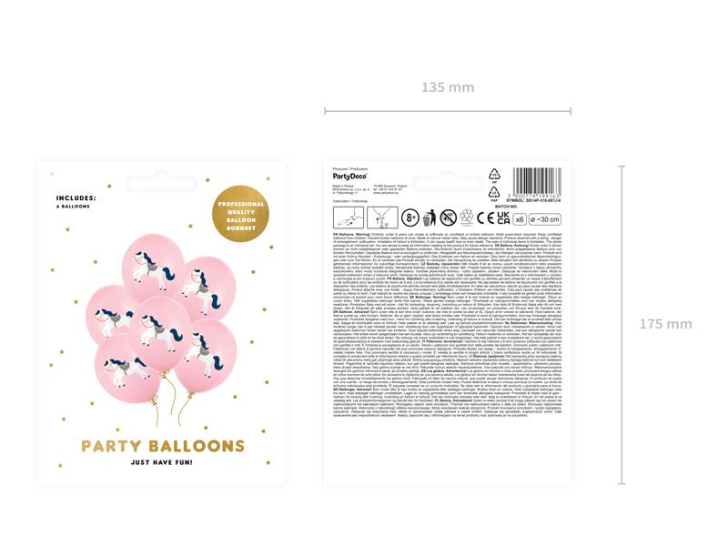 Balony z nadrukiem 30 cm Konik Pastel Pale Pink Różowe 6 szt. SB14P-316-081J-6