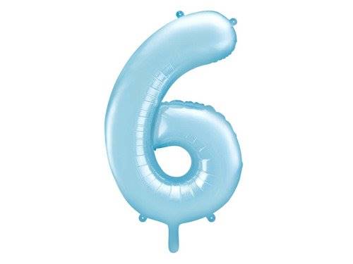 BALON FOLIOWY CYFRA 6 BŁĘKITNA PASTELOWA MAT PARTY DECO FB1P-6-001J 