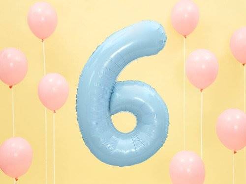 BALON FOLIOWY CYFRA 6 BŁĘKITNA PASTELOWA MAT PARTY DECO FB1P-6-001J 