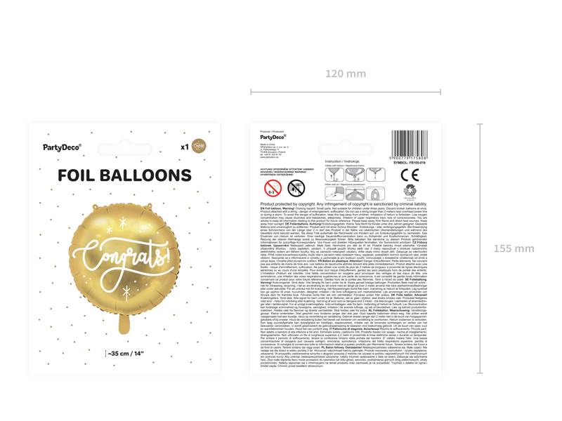 Balon foliowy okrągły Congrats! 35 cm złoty FB105-019