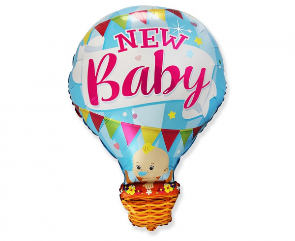 BALON FOLIOWY Balon z koszem New Baby Chłopiec- narodziny
