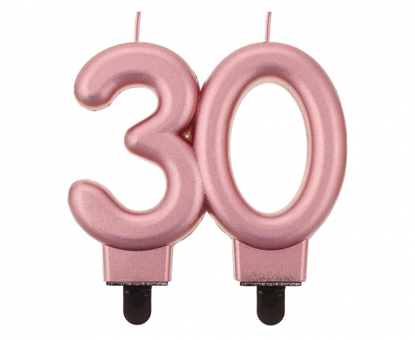 Świeczka cyfra 30 złoty róż metalik 7cm 