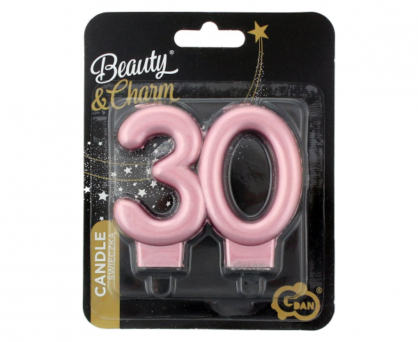 Świeczka cyfra 30 złoty róż metalik 7cm 