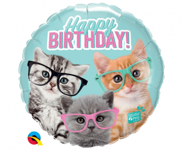 Balon foliowy okrągły Koty Happy Birthday