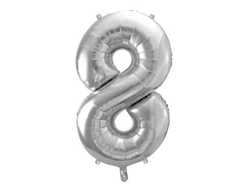 BALON FOLIOWY CYFRA 8 SREBRNA PARTY DECO FB1M-8-018 