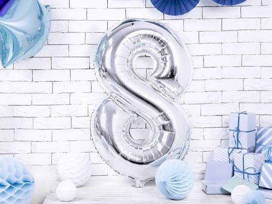 BALON FOLIOWY CYFRA 8 SREBRNA PARTY DECO FB1M-8-018 