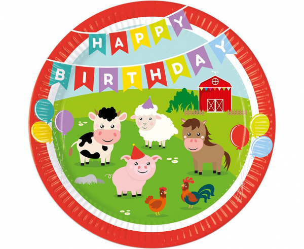 Talerzyki papierowe Farm Happy Birthday 23cm 8szt