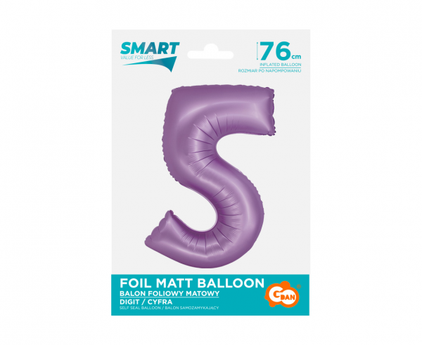Balon foliowy cyfra 5 76cm fioletowa lawendowa CH-SLW5