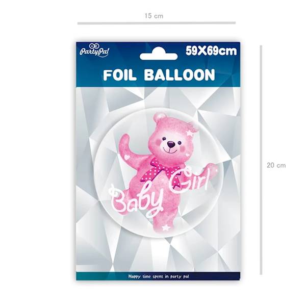 Balon foliowy kula z misiem Baby Girl Miś różowy 460234