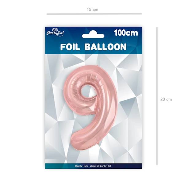 Balon foliowy cyfra 9 różowe złoto 100cm 450031