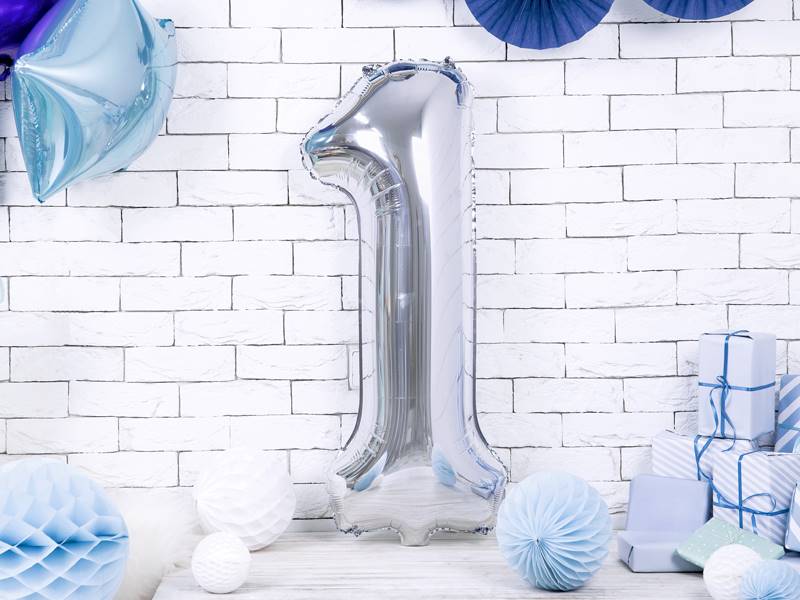 BALON FOLIOWY CYFRA 1 SREBRNA PARTY DECO FB1M-1-018 