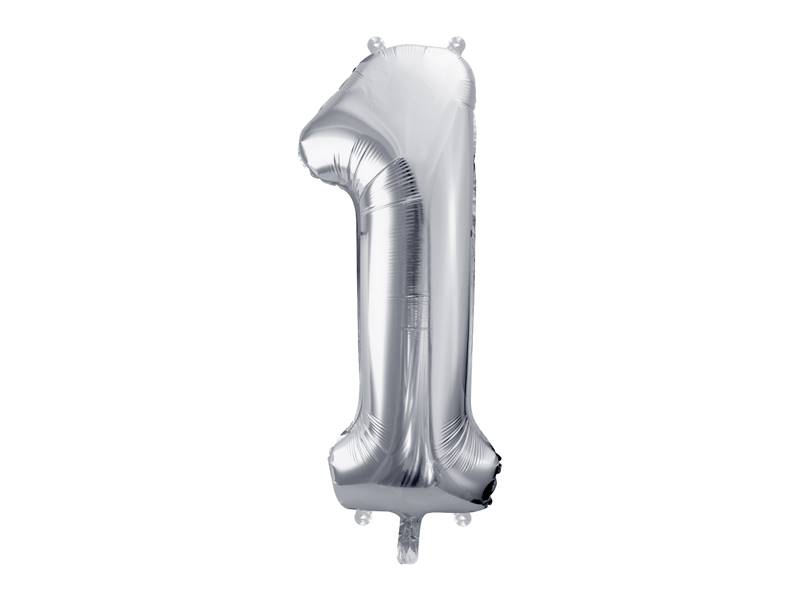BALON FOLIOWY CYFRA 1 SREBRNA PARTY DECO FB1M-1-018 