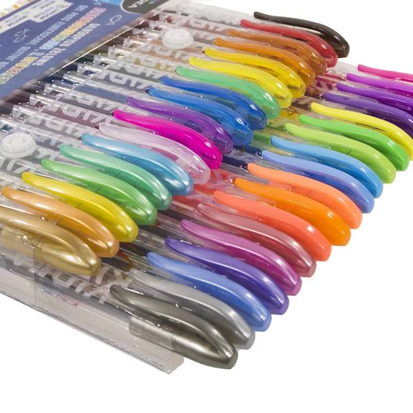 Długopisy żelowe 36szt Kidea metaliczne neonowe fluo z brokatem