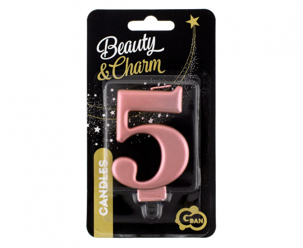 Świeczka cyfra 5 złoty róż metalik 8cm 