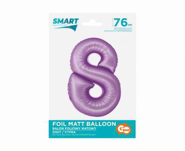 Balon foliowy cyfra 8 76cm fioletowa lawendowa CH-SLW8