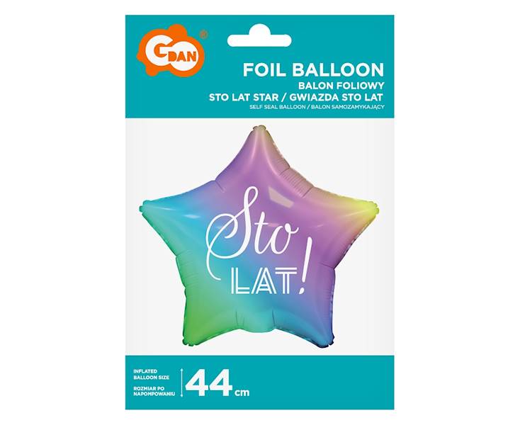 Balon foliowy gwiazdka Sto lat tęczowa