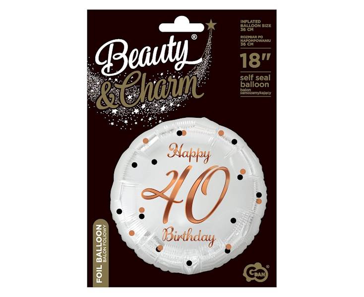 Balon foliowy okrągły 40 Birthday biały