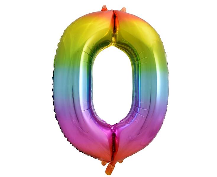 BALON FOLIOWY CYFRA 0 TĘCZOWA 85CM GODAN 