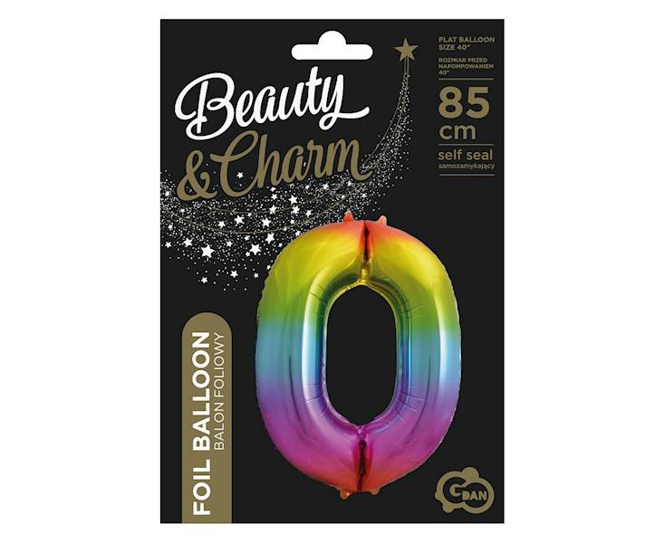 BALON FOLIOWY CYFRA 0 TĘCZOWA 85CM GODAN 