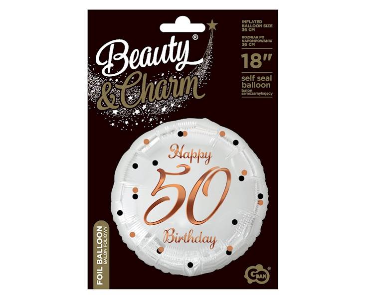 Balon foliowy okrągły 50 Birthday biały