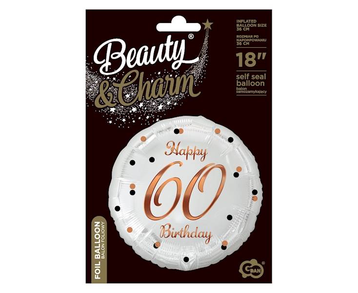 Balon foliowy okrągły 60 Birthday biały