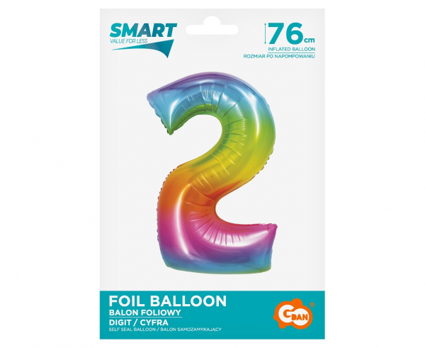 Balon foliowy cyfra 2 tęczowa 76cm CH-STC2
