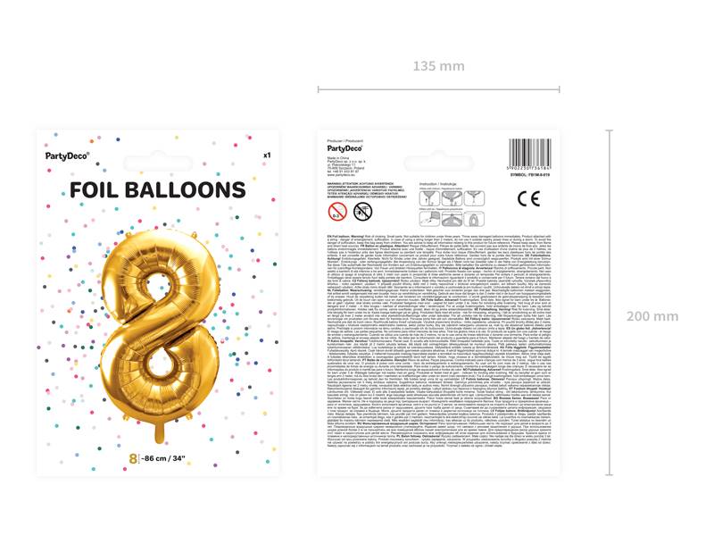 BALON FOLIOWY CYFRA 8 ZŁOTA PARTY DECO FB1M-8-019