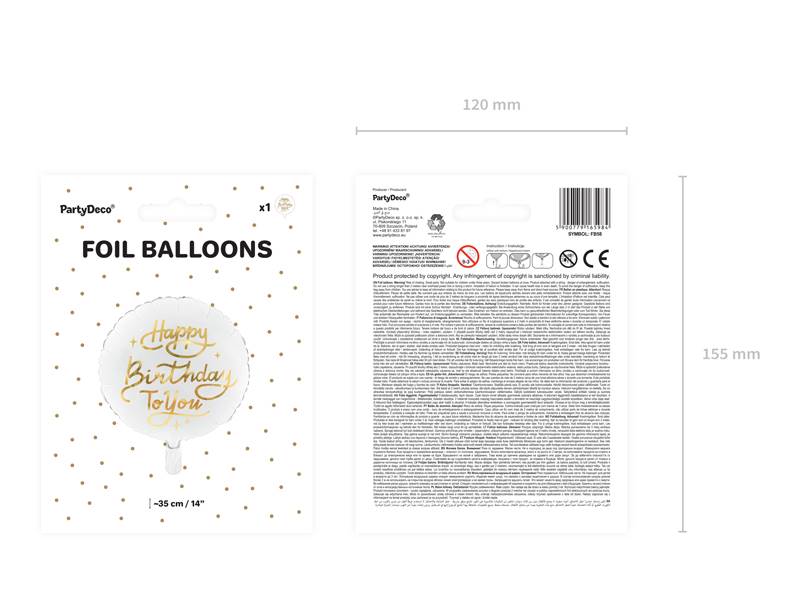 Balon foliowy okrągły biały Happy Birthday to You 35cm FB58