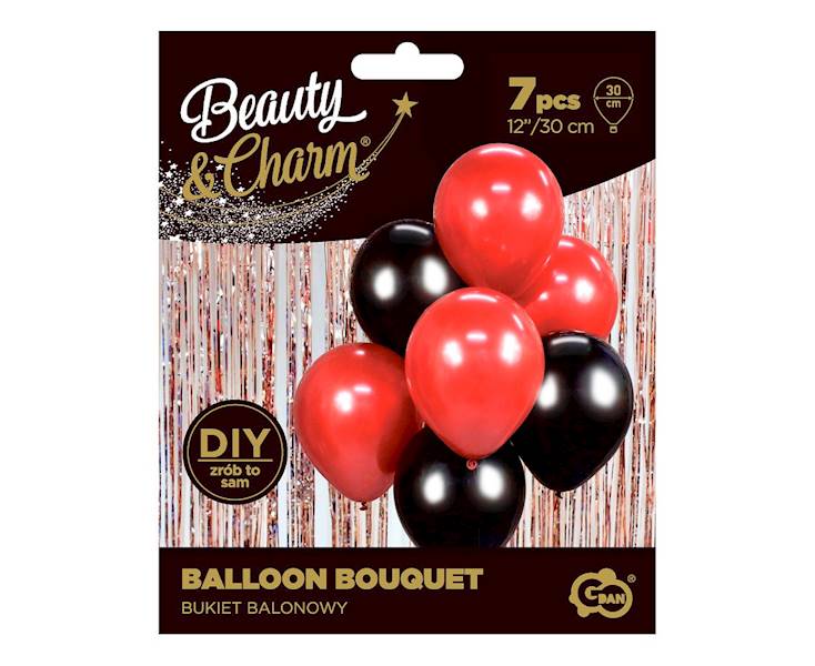 Balony bukiet balonowy czarno-czerwony 7 szt 12"