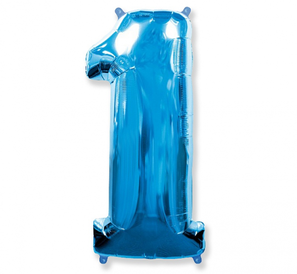 Balon foliowy cyfra 1 niebieski metaliczny 85 cm Godan luz