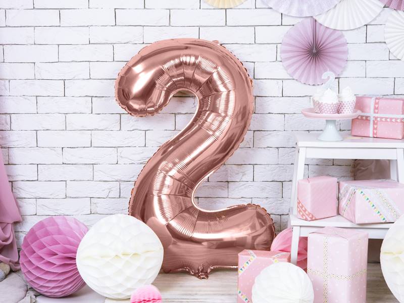 BALON FOLIOWY CYFRA 2 ZŁOTY RÓŻ FB1M-2-019R PARTY DECO