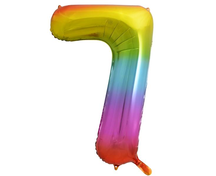 BALON FOLIOWY CYFRA 7 TĘCZOWA 85 cm GODAN 