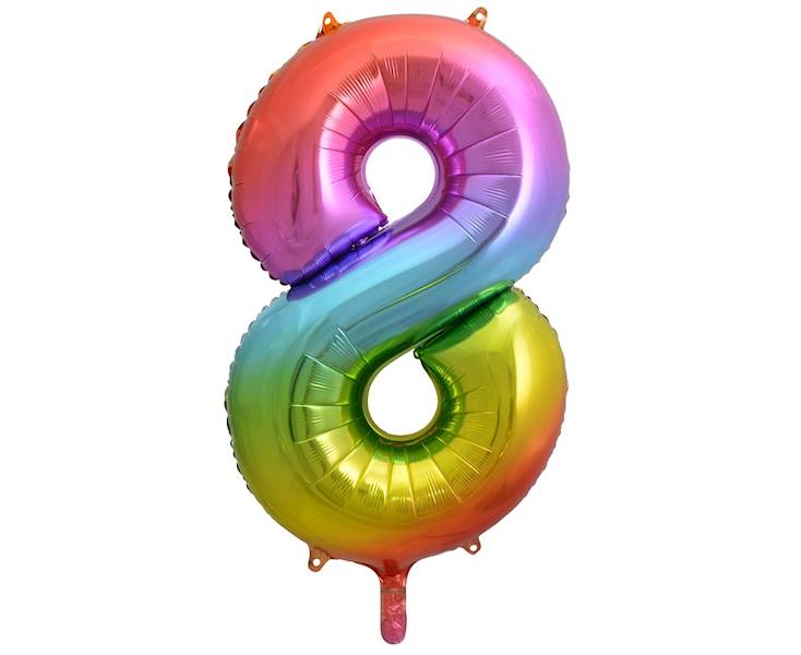 BALON FOLIOWY CYFRA 8 TĘCZOWA 85CM GODAN 