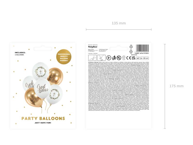 Balony z nadrukiem 30 cm God Bless Komunia, Chrzest Ślub 6 szt. SB14P-310-000-6