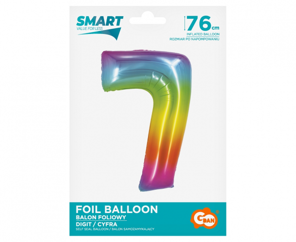 Balon foliowy cyfra 7 tęczowa 76cm CH-STC7