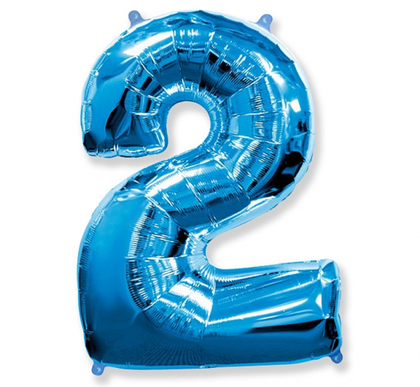 Balon foliowy cyfra 2 niebieski metaliczny 85 cm Godan luz