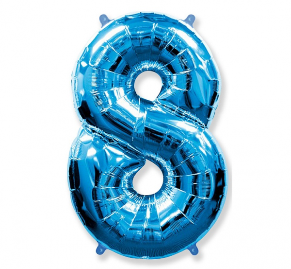 Balon foliowy cyfra 8 niebieski metaliczny 85 cm Godan luz