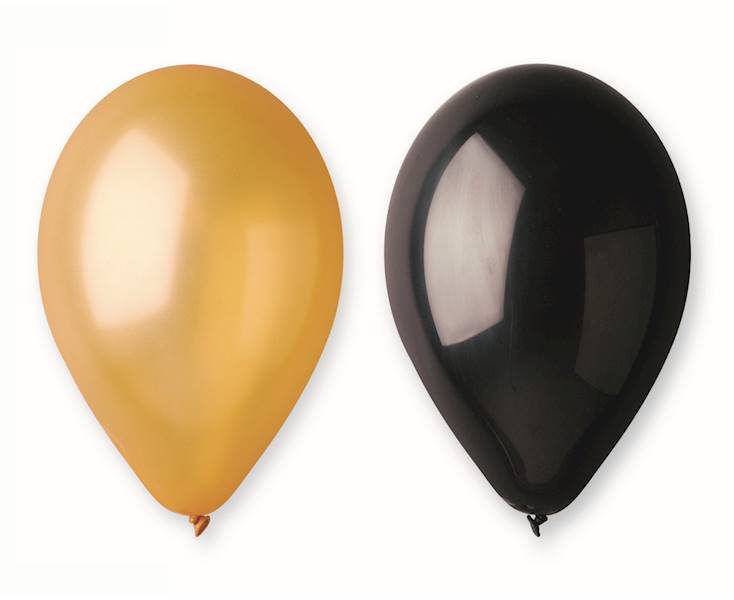 Balony lateksowe 12'' 5szt 3 złote chromowane, 2 czarne 