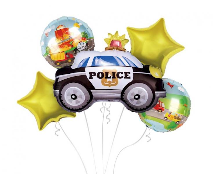 Balon foliowy policja zestaw 5szt BZ-HPOL auto + 2 okrągłe + 2 gwiazdki