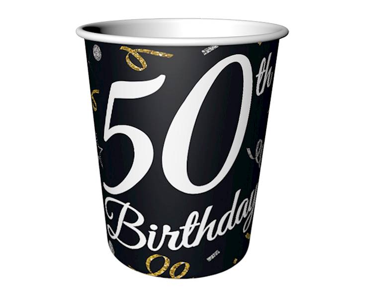 Kubeczki papierowe 50 Birthday czarne 6szt KP-30BD