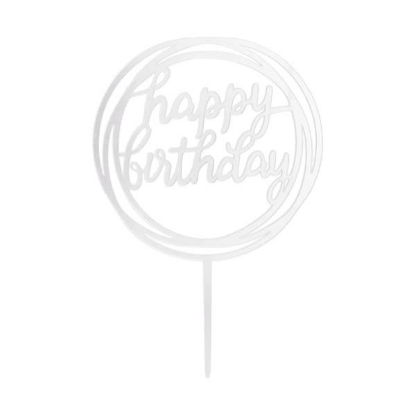 Topper happy birthday srebrny akrylowy 11x17cm 143643