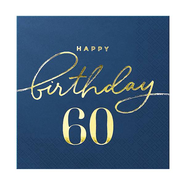 Serwetki granatowe Happy Birthday 60 33x33cm 10szt 130506