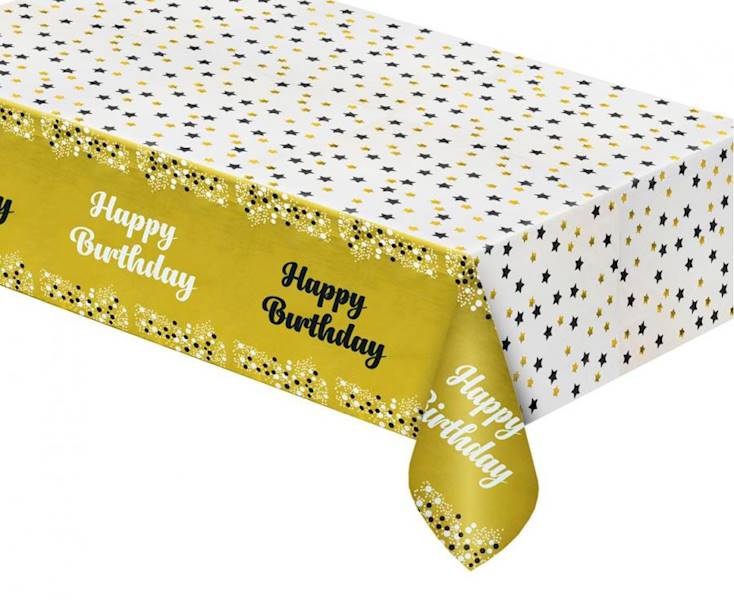 Obrus foliowy złoty Happy Birthday 137x183cm 