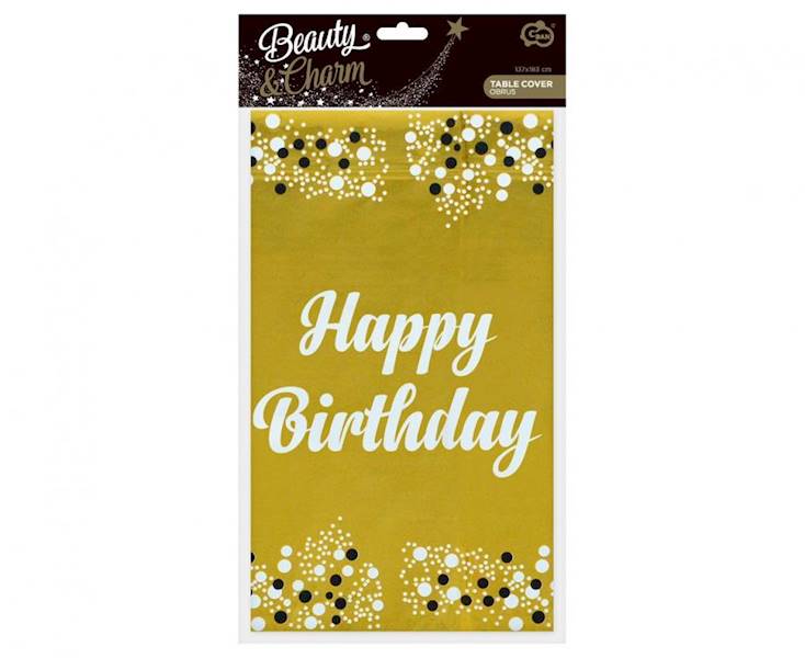 Obrus foliowy złoty Happy Birthday 137x183cm 