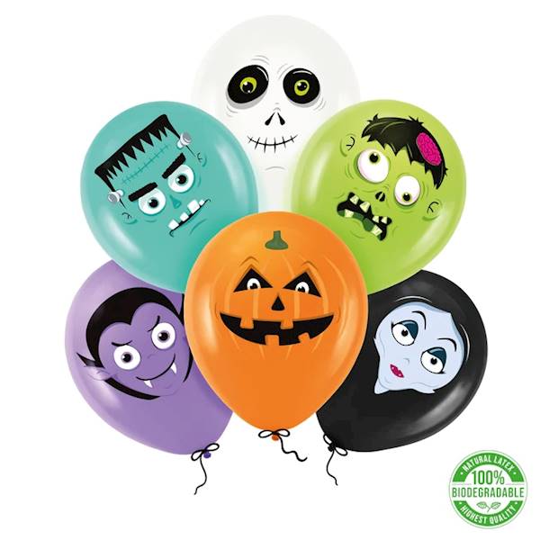 Balony lateksowe Halloween postacie Happy 6szt 12' 129678